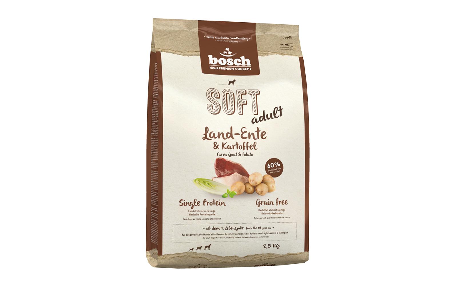 Halbfeuchtfutter Soft Adult, Landente & Kartoffel, 2.5 kgAlleinfuttermittel Soft für ausgewachsene Hunde