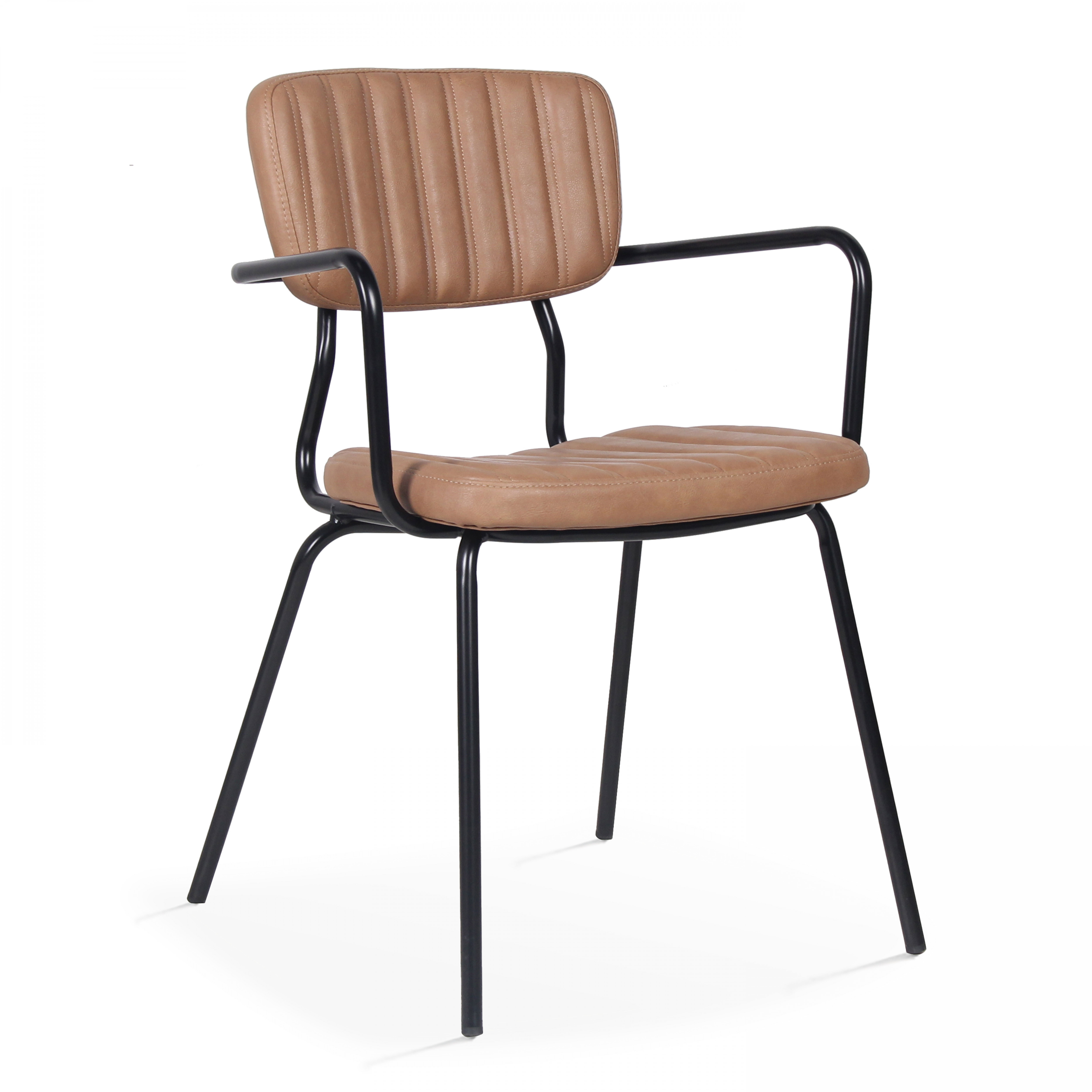 Lot de 2 chaises avec accoudoirs en textile enduit marron clair