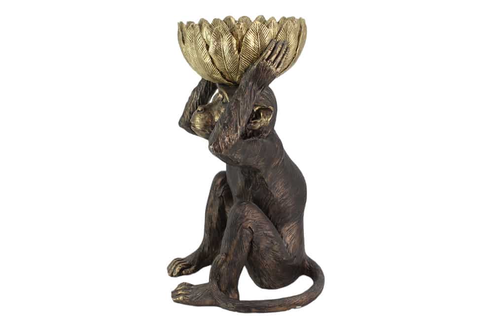 Deko-Figur MONKEY 50cm schwarz gold Affe mit Schale handmade