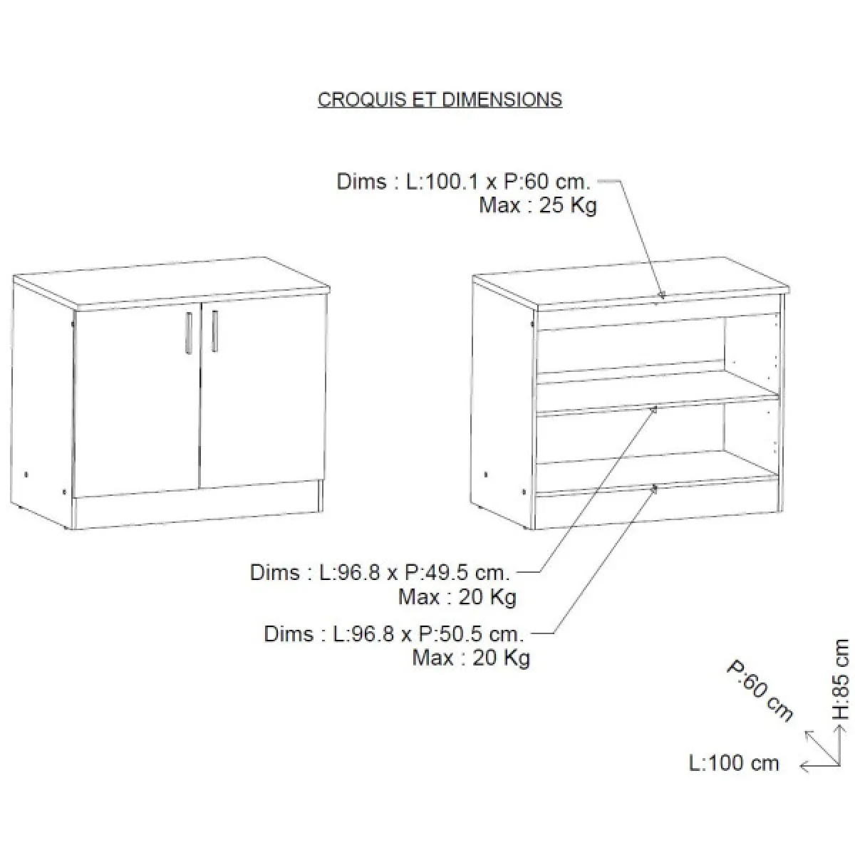 dansmamaison Meuble Bas Cuisine 100cm Blanc/Chêne