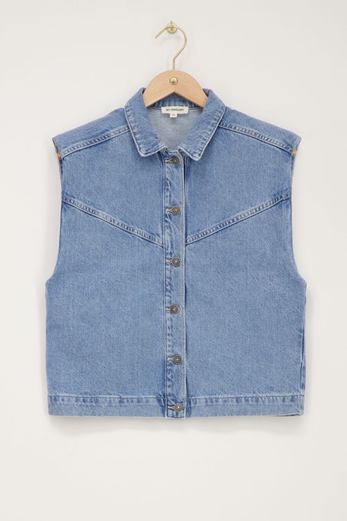 Blauw denim gilet met schoudervulling