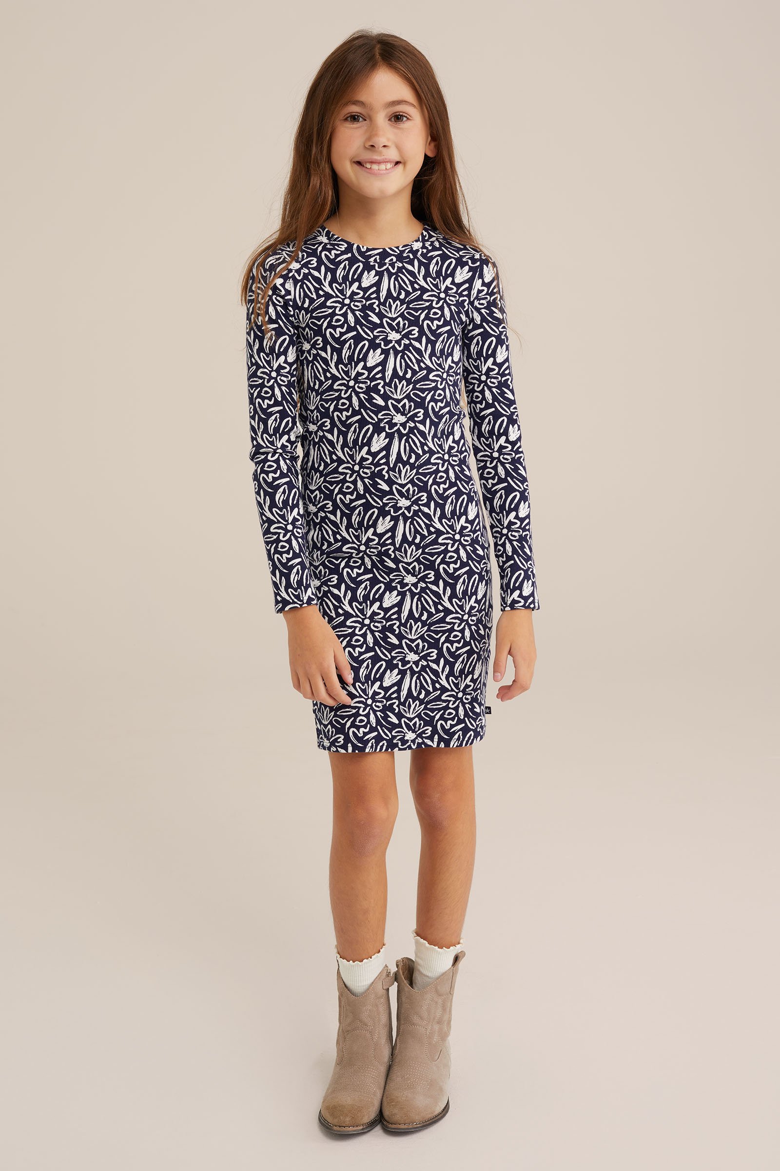 Meisjes jurk met dessin WE Fashion Donkerblauw