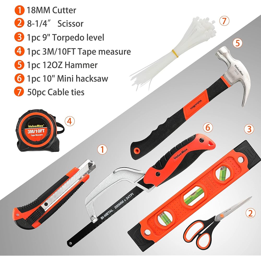ValueMax Kit d'Outils 219 Pièces avec Sac Durable, Caisse à Outils Complete pour Bricolage, Réparation et Entretien Domestique : Bricolage