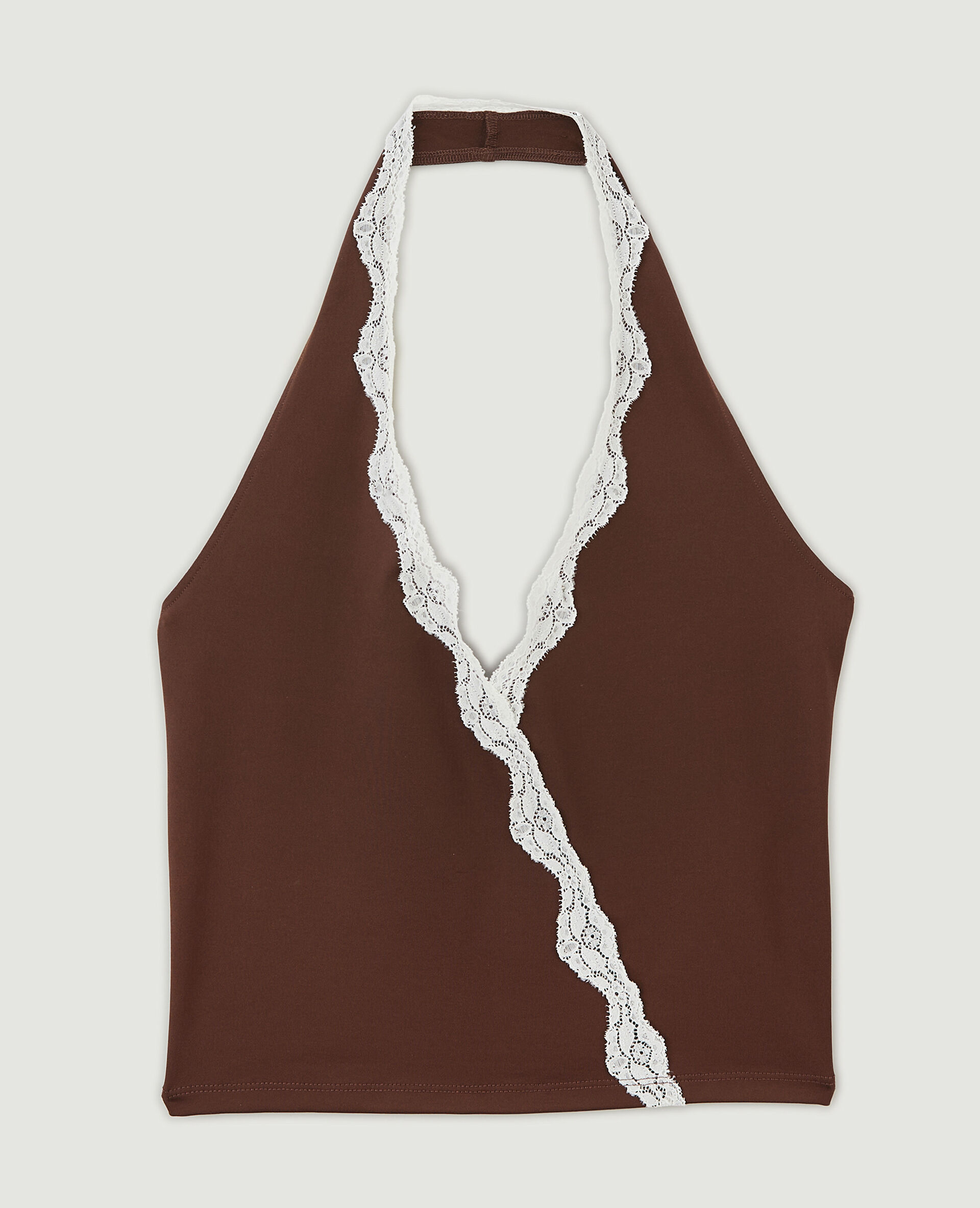 Top dos-nu court avec dentelle - Marron