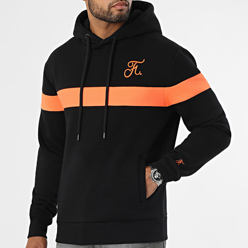 Sweat Capuche Bicolore Fluo Avec Broderie 741 Noir Orange