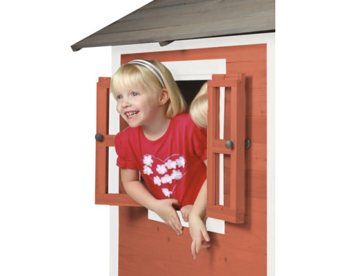 Speelhuis op stelten axi Lodge 240 x 167 cm hout rood incl. glijbaan rood/wit