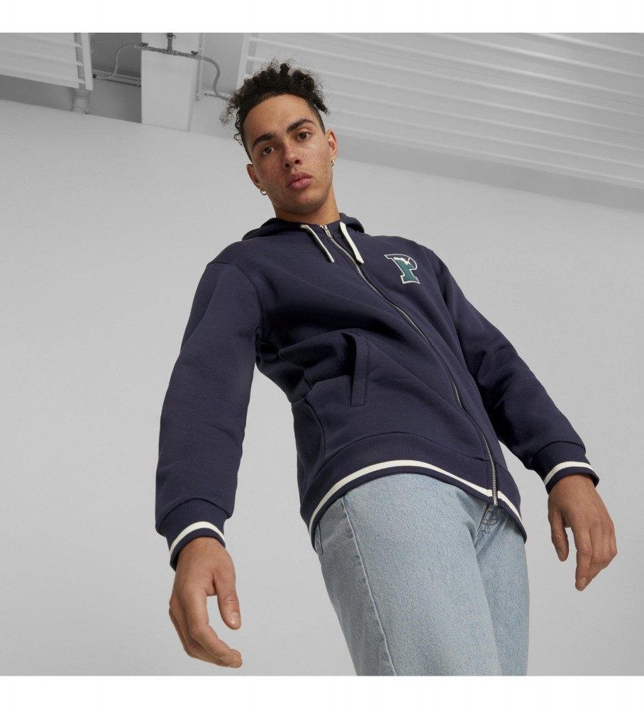 Moletom Puma Squad com zíper frontal, cor azul marinho