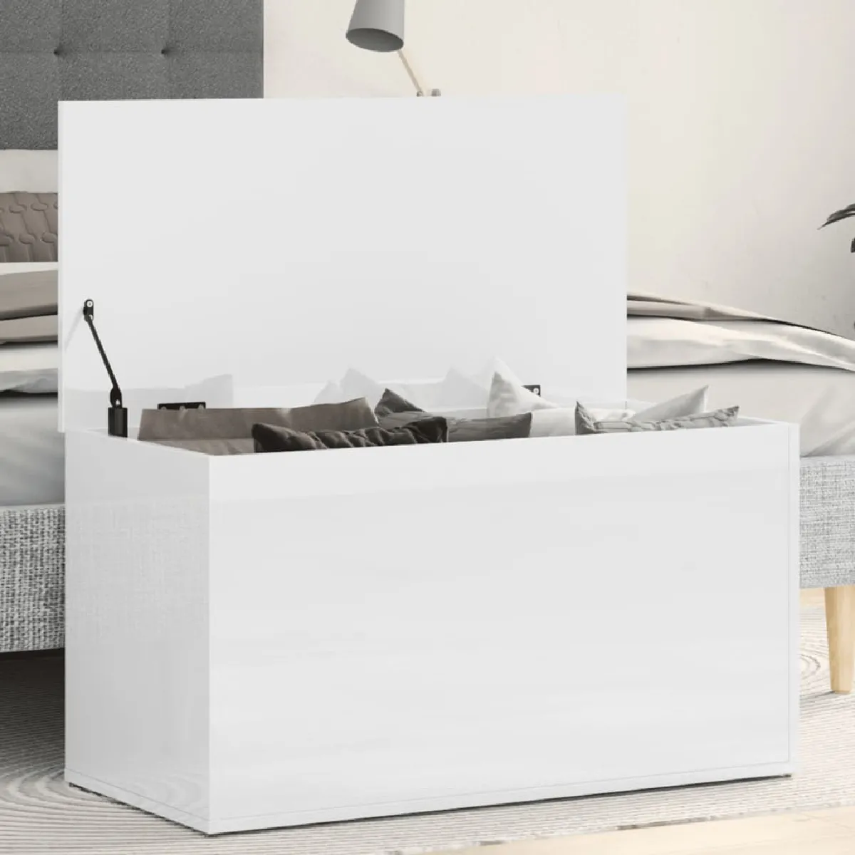 vidaXL Coffre de rangement blanc brillant 84x42x46cm
