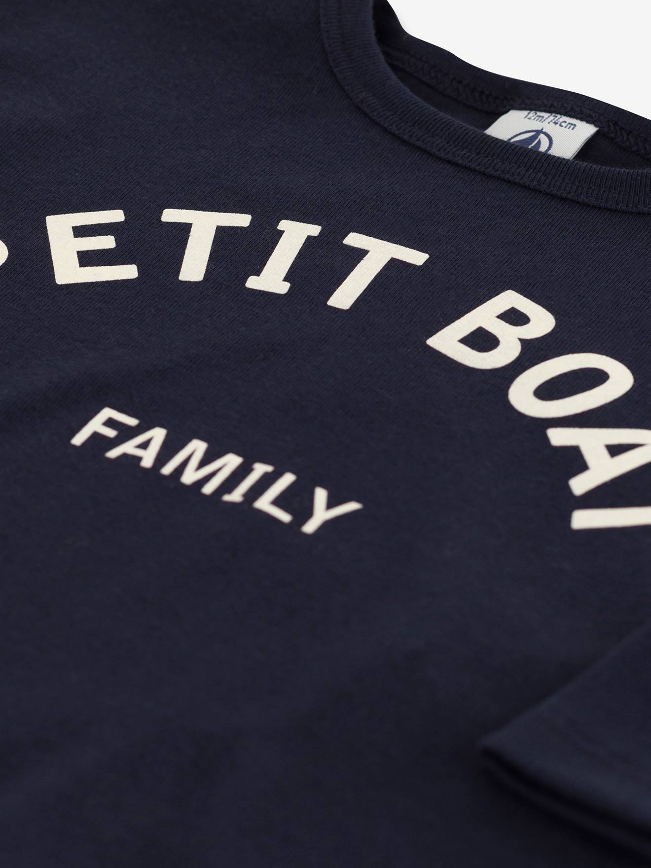 Camiseta infantil de manga comprida PETIT BATEAU em algodão orgânico azul marinho