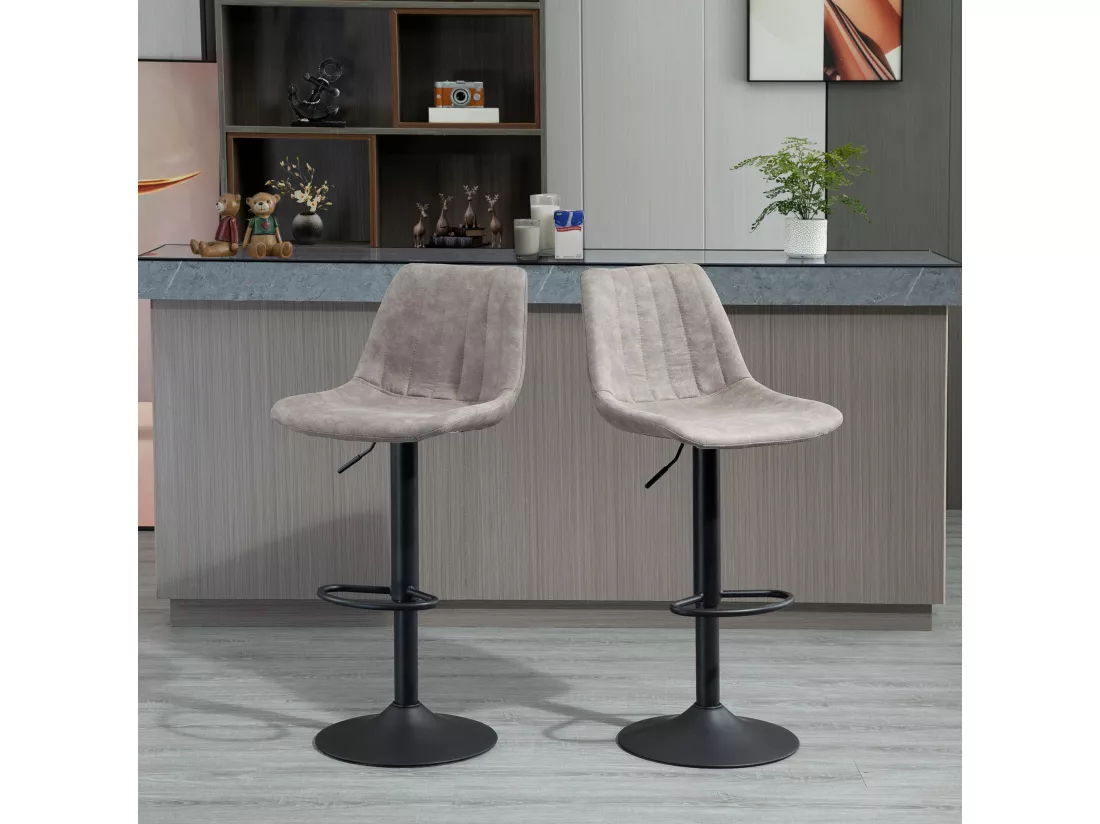 Lot de 2 tabourets de bar style vintage hauteur réglable pivotant repose-pied gris