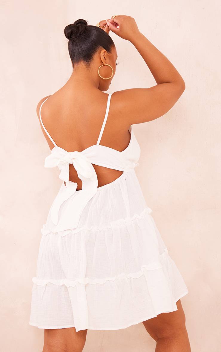 Blanc Robe Trapèze Étagée Grande Taille En Gaze De Coton