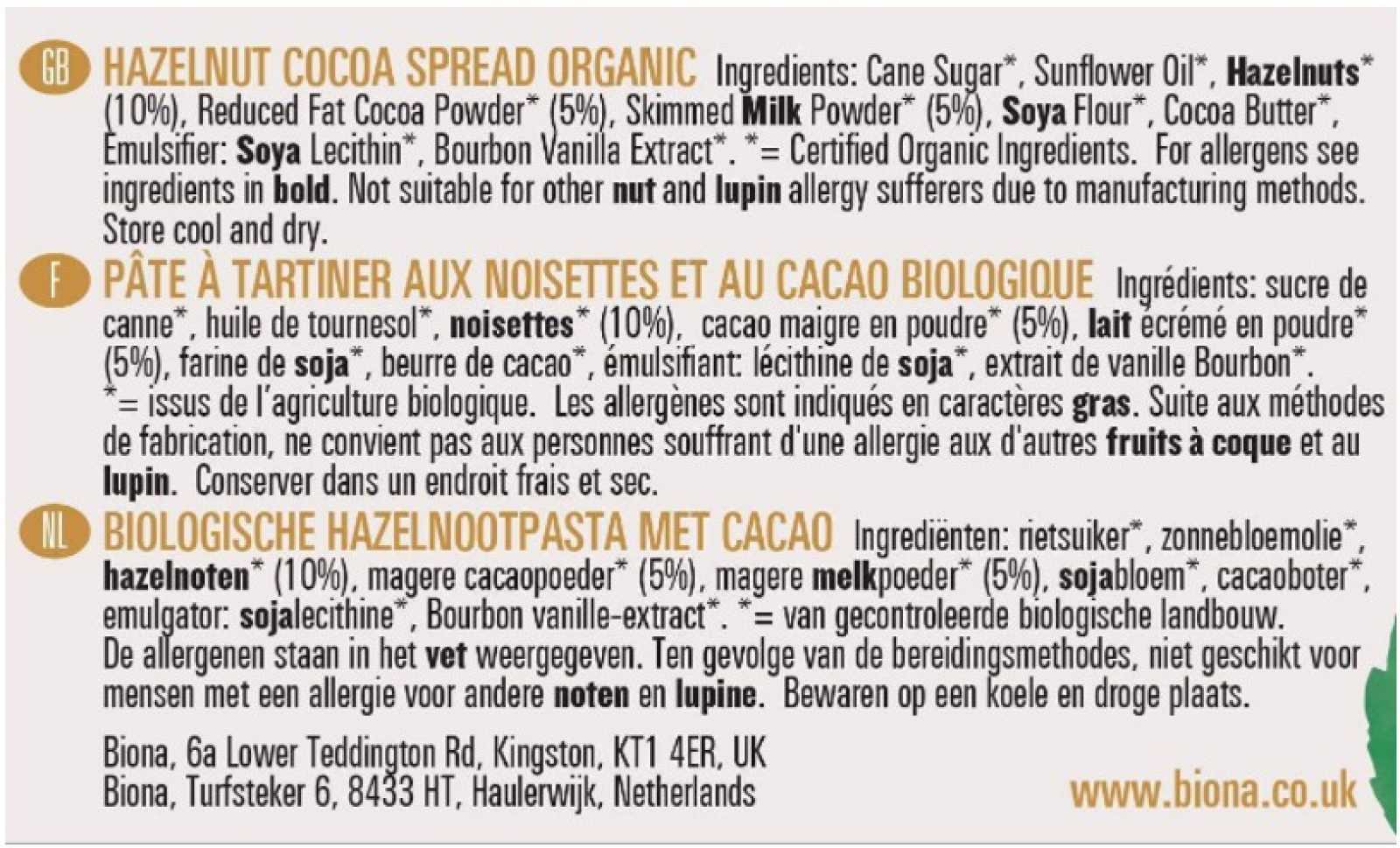 Creme de chocolate ao leite e avelã orgânico Biona 350g
