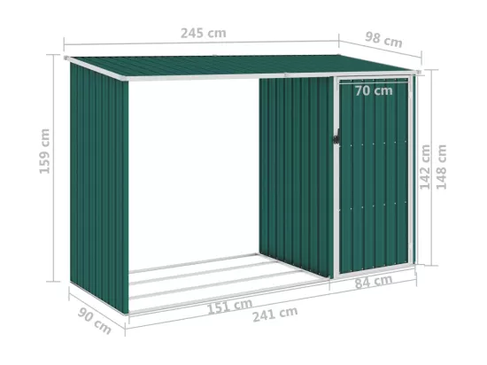 Abri à bois de jardin Vert 245x98x159 cm Acier galvanisé