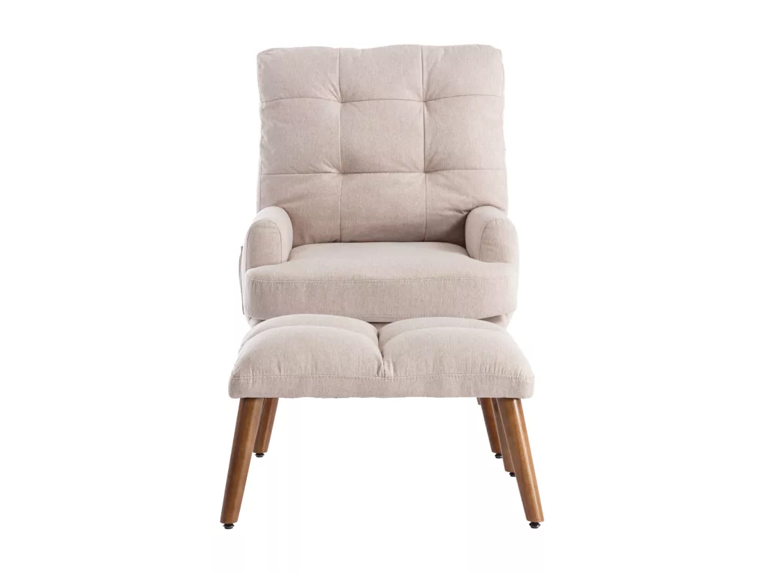 Chaise longue avec repose-pieds, dossier réglable sur 10 niveaux, inclinable, chaise avec étagère latérale-beige