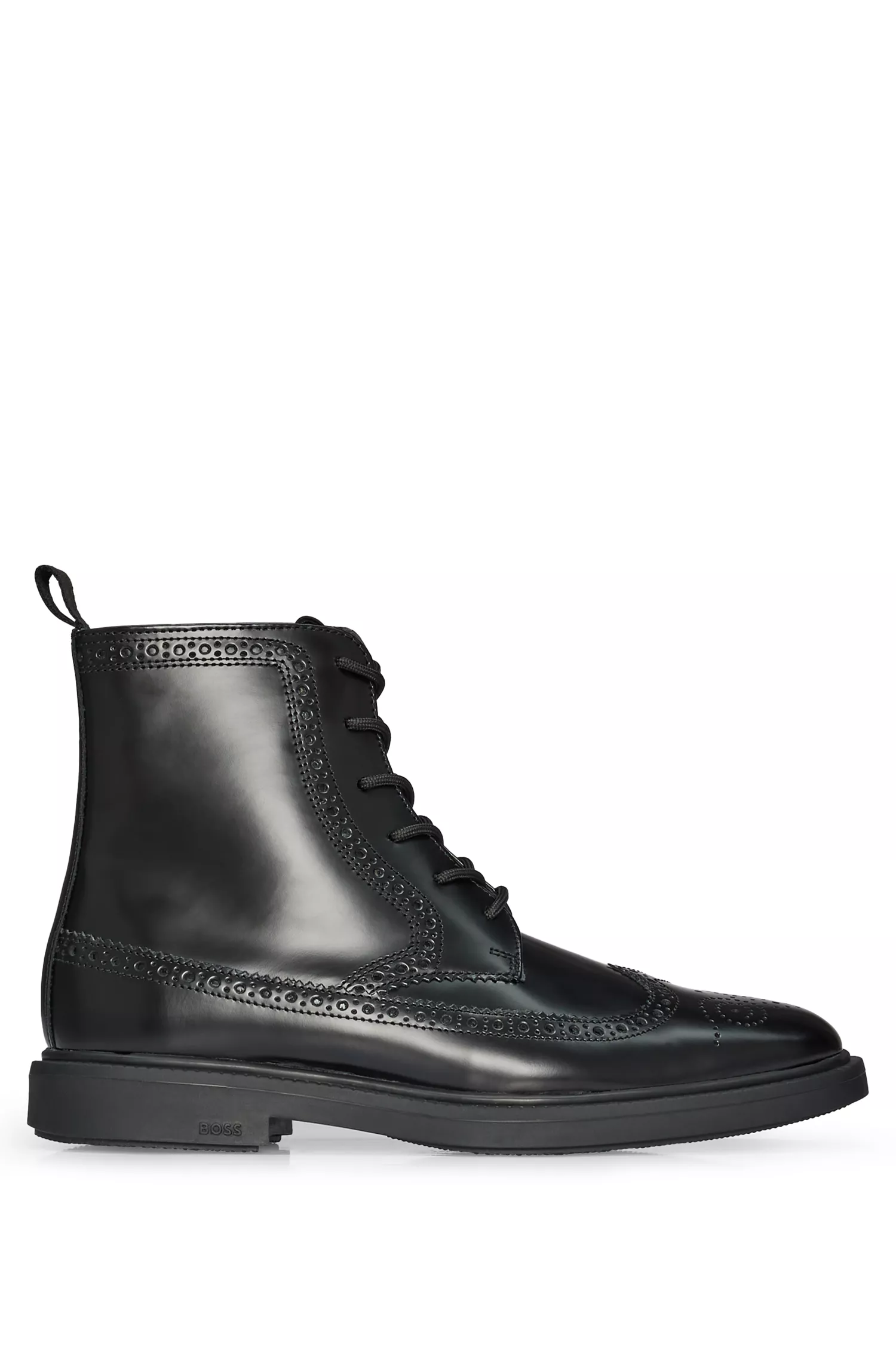 Botas BOSS Black-Half em couro escovado com detalhes brogue.