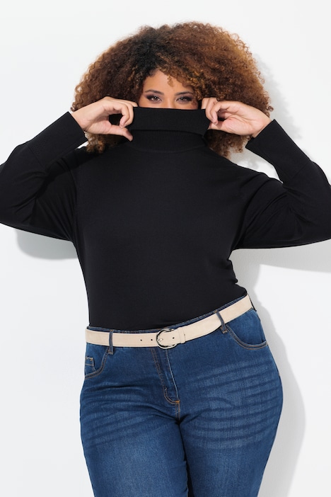 Rollkragenpullover, breite Rippbündchen, Langarm