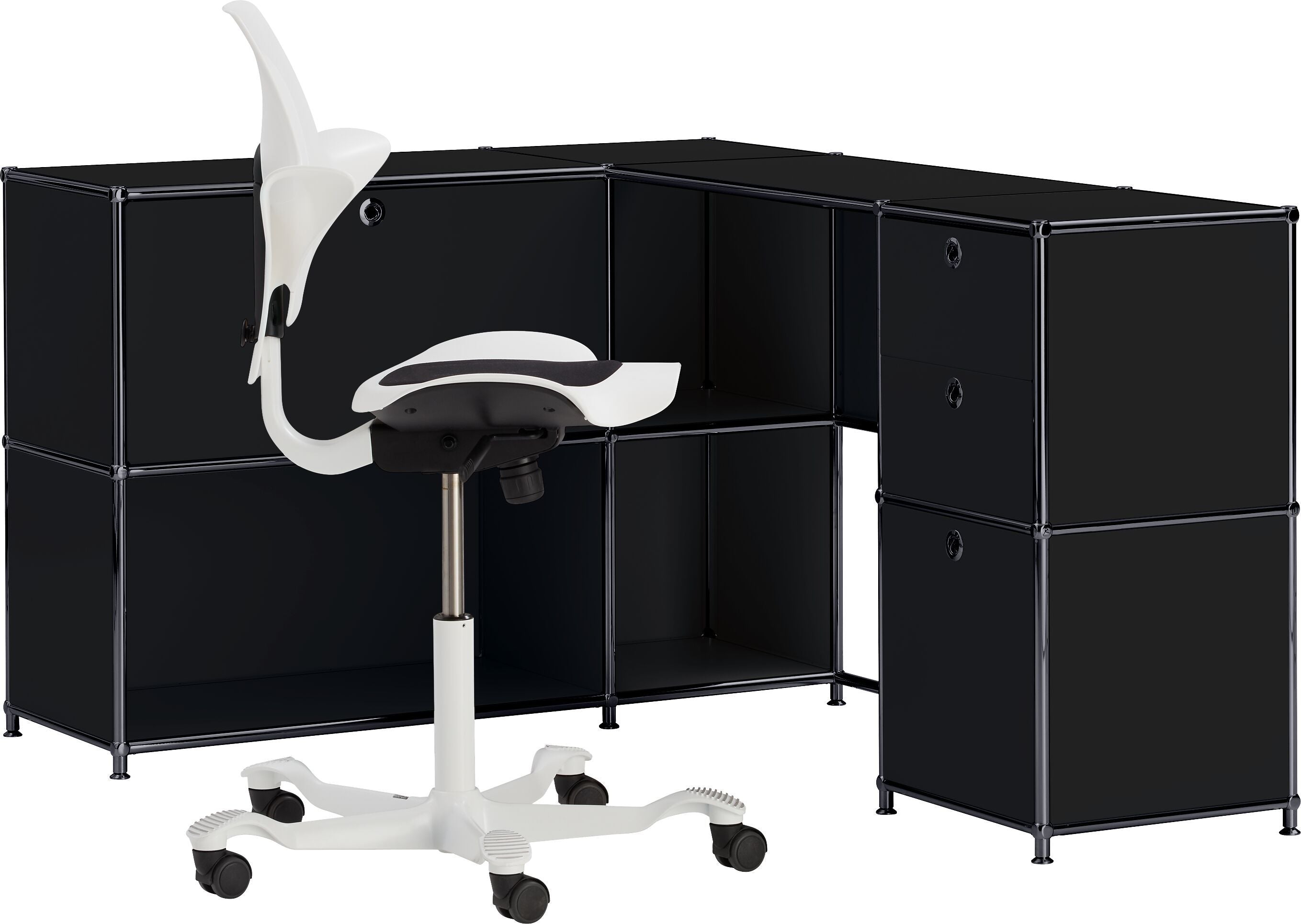 FLEXCUBE Eckschreibtisch - Schwarz / B: 152.0 cm x T: 115.0 cm x H: 80.0 cm