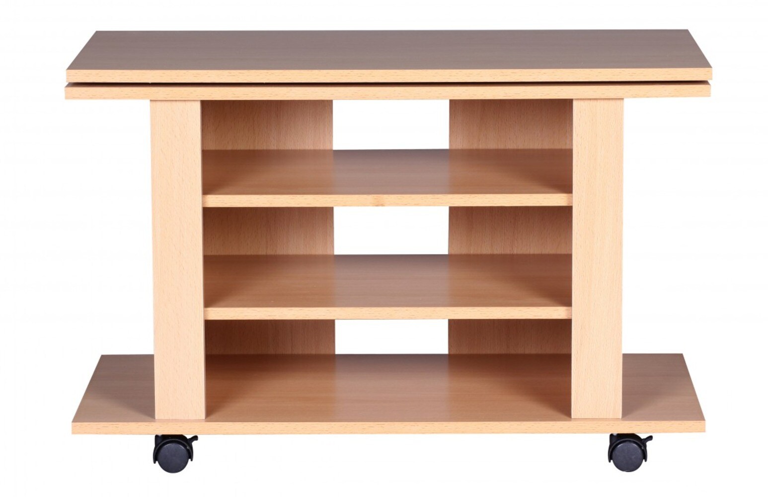 KADIMA DESIGN TV HiFi Bank in Buchenholz, modernes Design, drehbar und rollbar, mit 3 Ebenen, perfekt für Wohnbereiche
