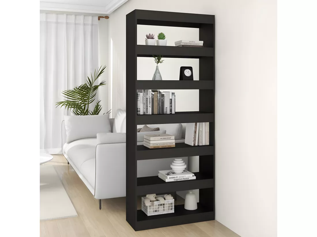 Bibliothèque/Séparateur de pièce noir bois d'ingénierie