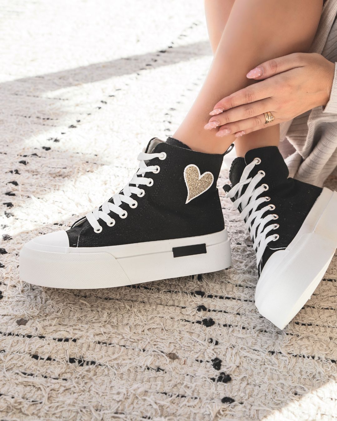 Basket femme noire montante en toile - Perla