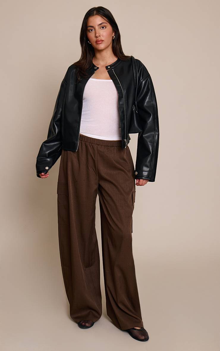 Marron Pantalon Cargo Large Tissé