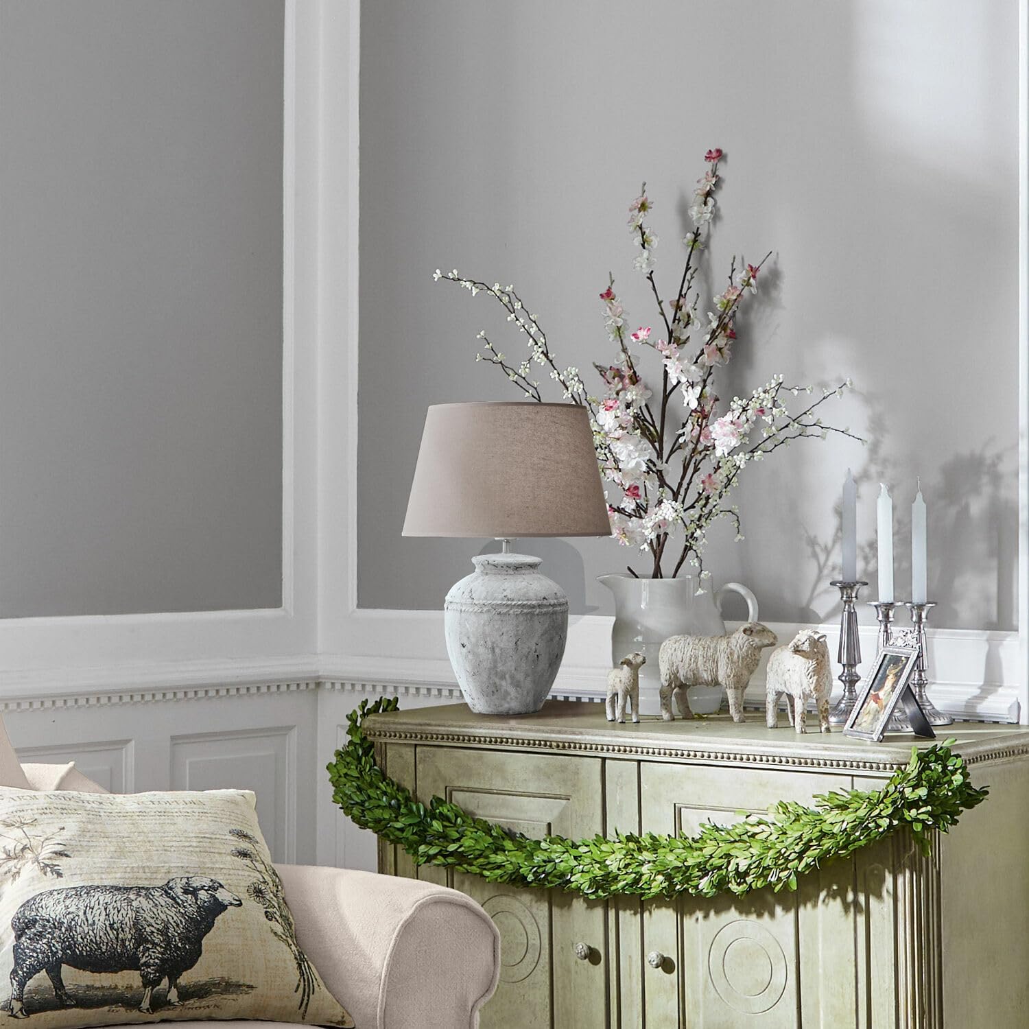 LOBERON® Tischlampe Mosnay, Leinen, Kunststoff, Keramik, Eisen, H/Ø ca. 58/30 cm, beige/antikgrau