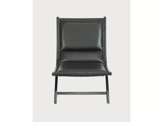 Safran - Fauteuil lounge en teck et cuir noir