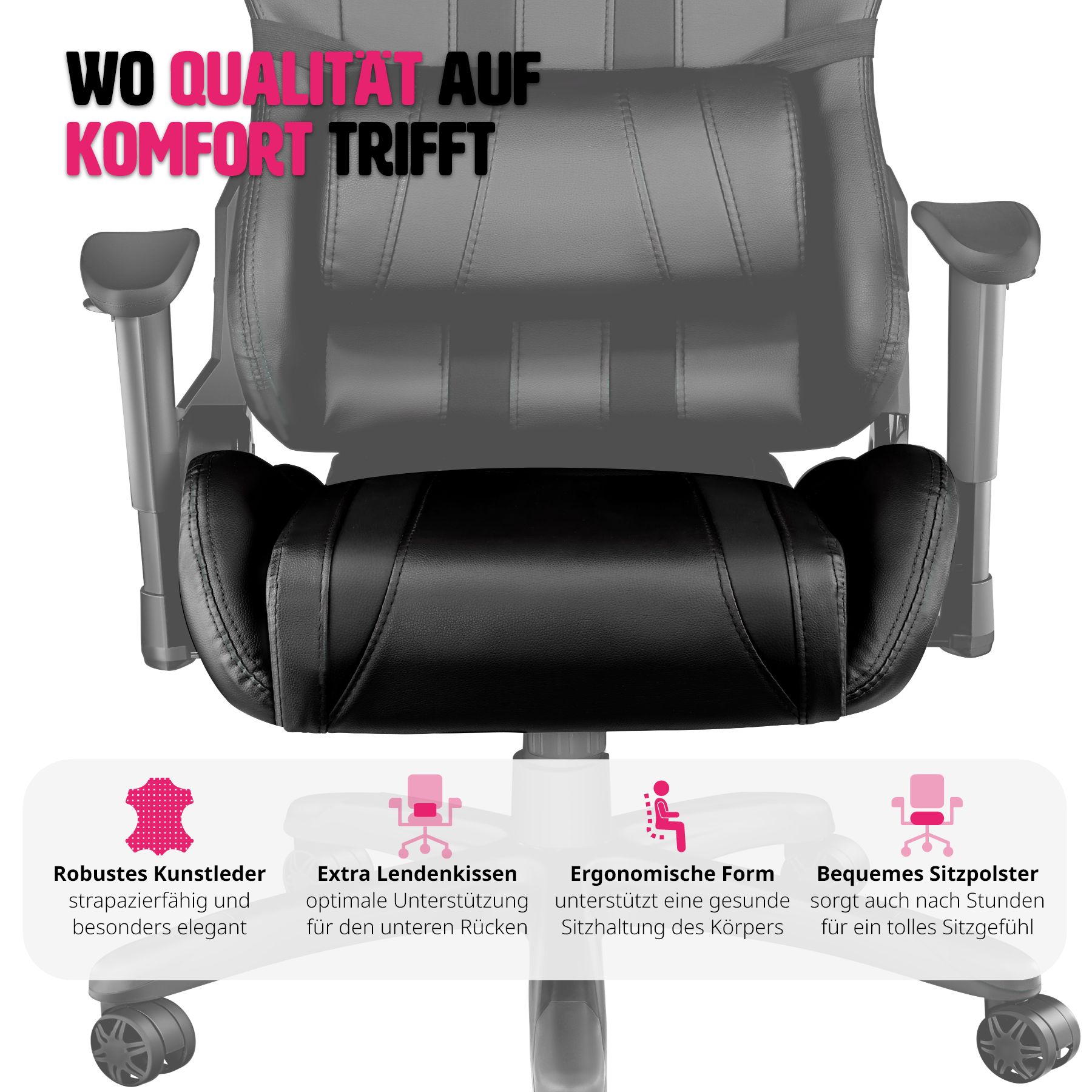 tectake® Racing Gaming Stuhl, ergonomische Form, mit verstellbarer Rückenlehne, Kunstlederbezug, abnehmbares Nacken- und Lendenkissen, Belastbarkeit 120 kg