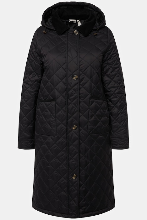Steppmantel, Cordkragen, Kapuze, 2-Wege-Zipper