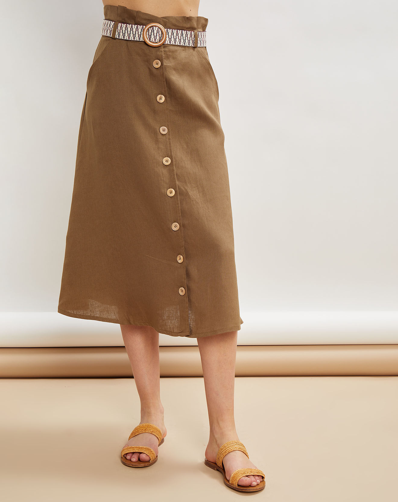 La Petite Francaise Jupe 100% Lin Josselin kaki