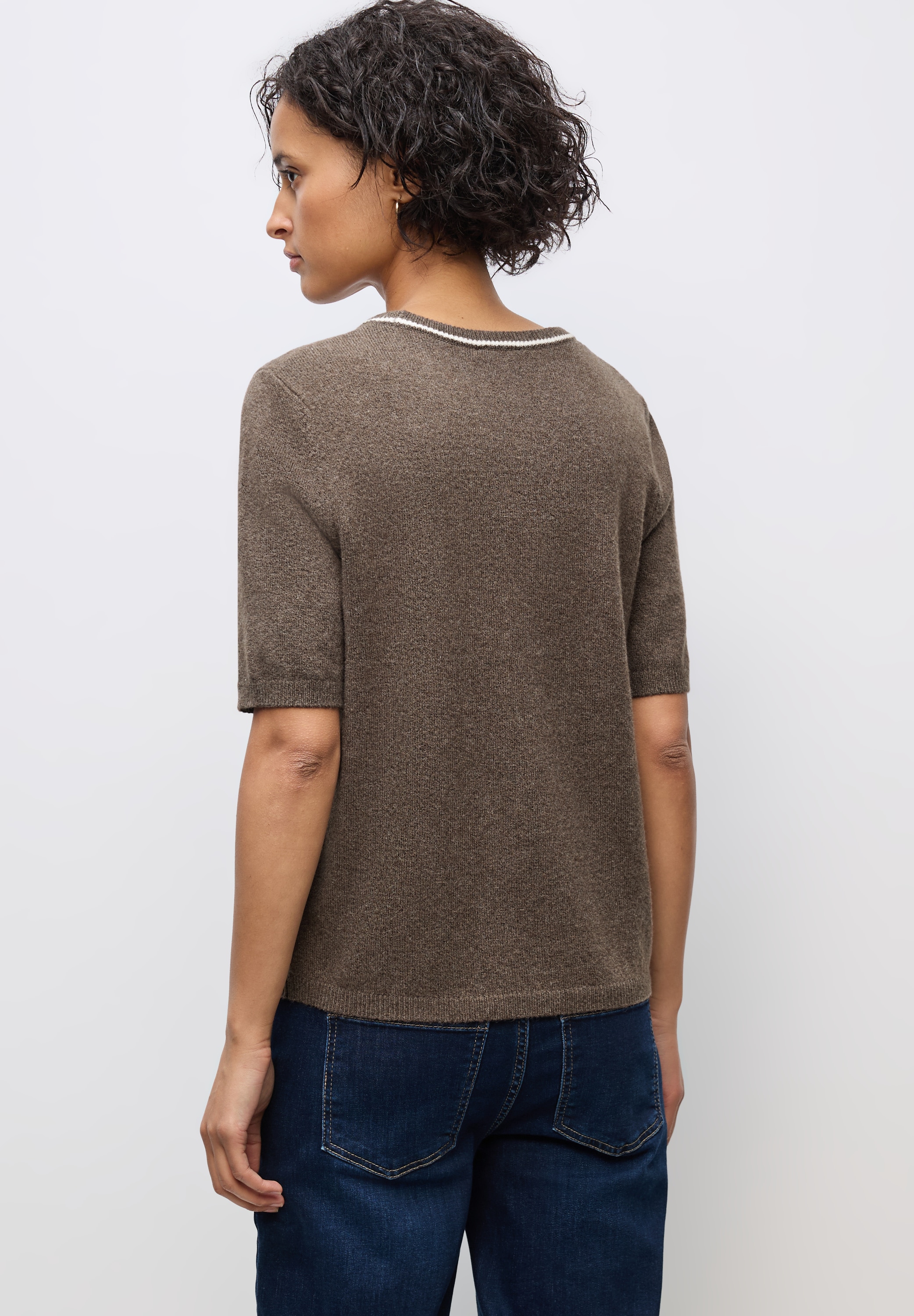 STREET ONE Kurzarmpullover , Strick-Optik, mit Kontrastdetail