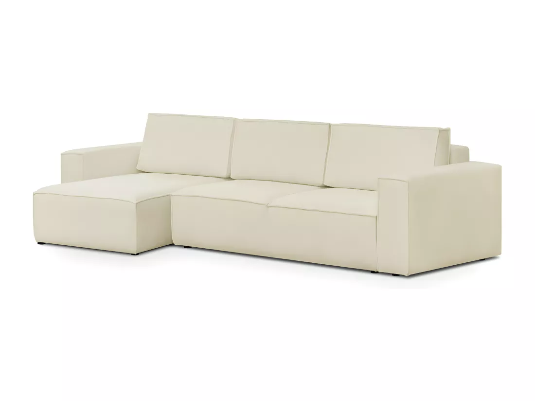 Canapé d'angle modulable réversible 5 places en tissu bouclé écru - Harper Mod