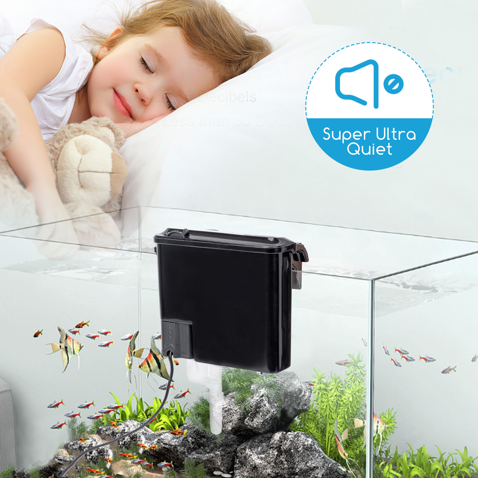 Nobleza - Filtro para Aquário, Filtro Suspenso 3 em 1 para Aquário 400L/H, Sistema de Filtragem com Bomba de Água Integrada, Design de Fluxo de Água em Cascata, Economia de Energia 5W