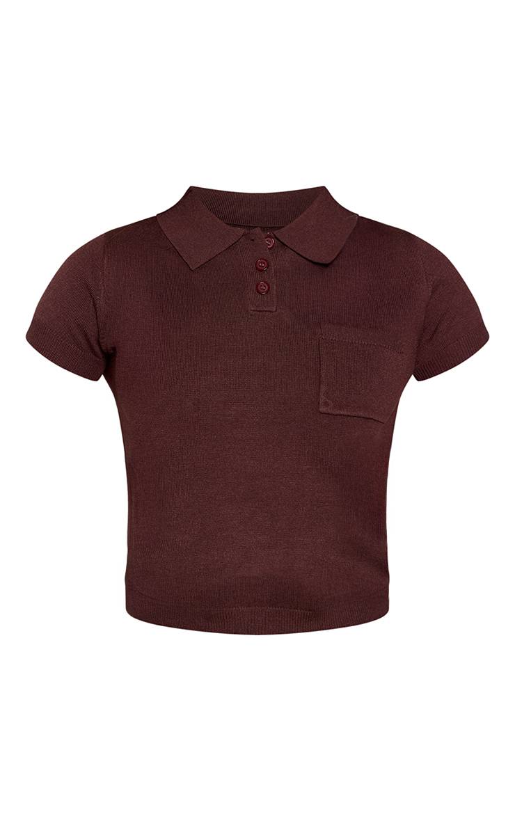 Marron Haut Polo En Maille Chocolat Avec Poche Détail