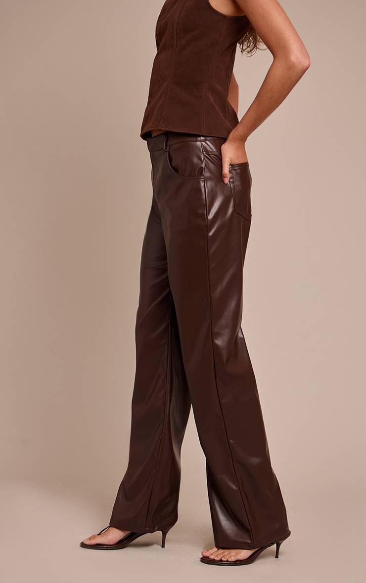 Chocolat Pantalon Droit En Synthétiquecuir