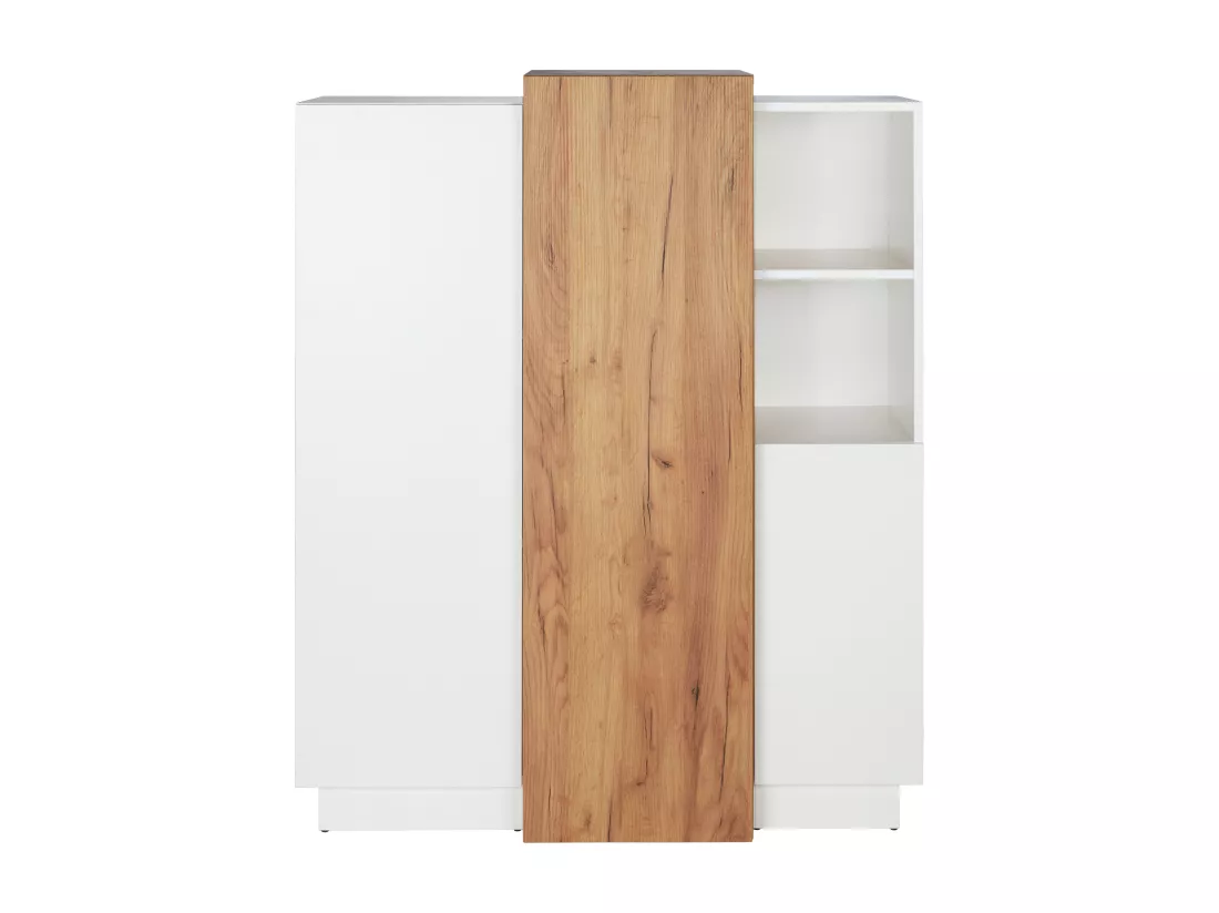 Buffet haut FRANCOLI - 3 portes et 2 niches - Blanc et chêne