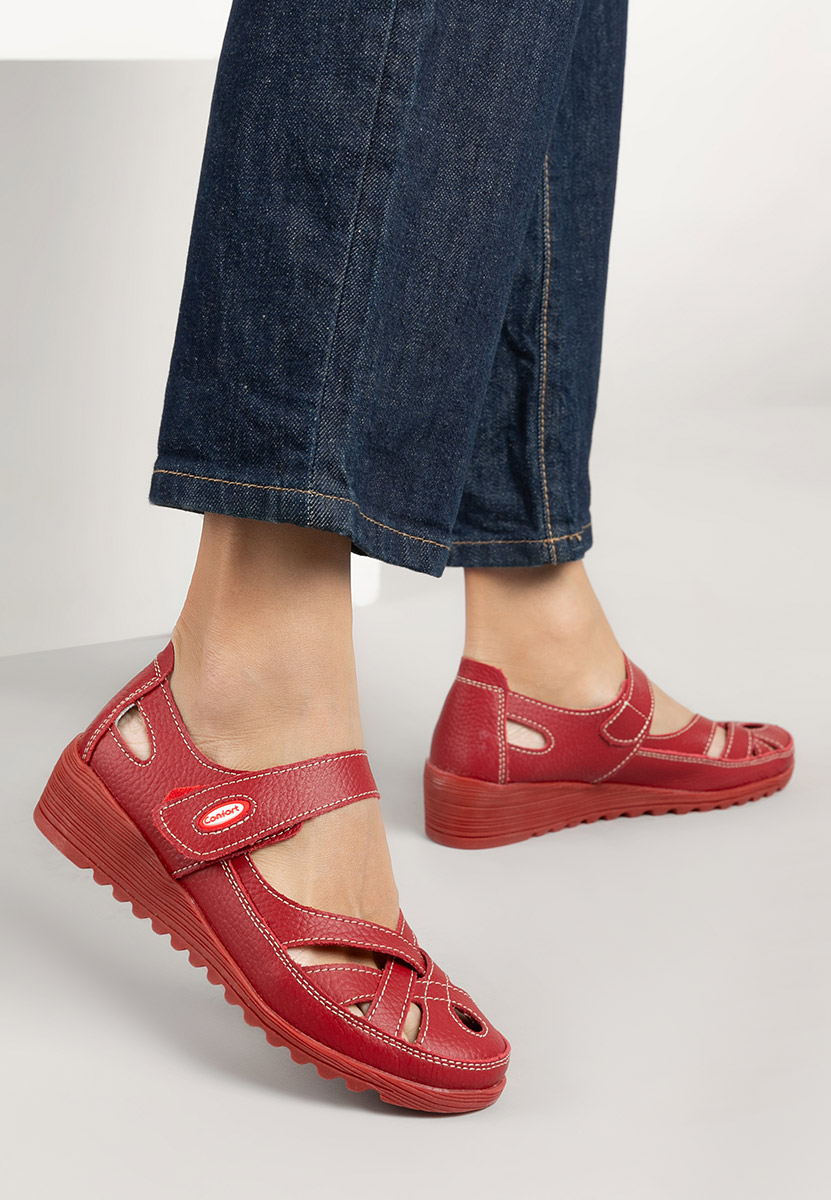 Ballerines femme en cuir rouges Simisa
