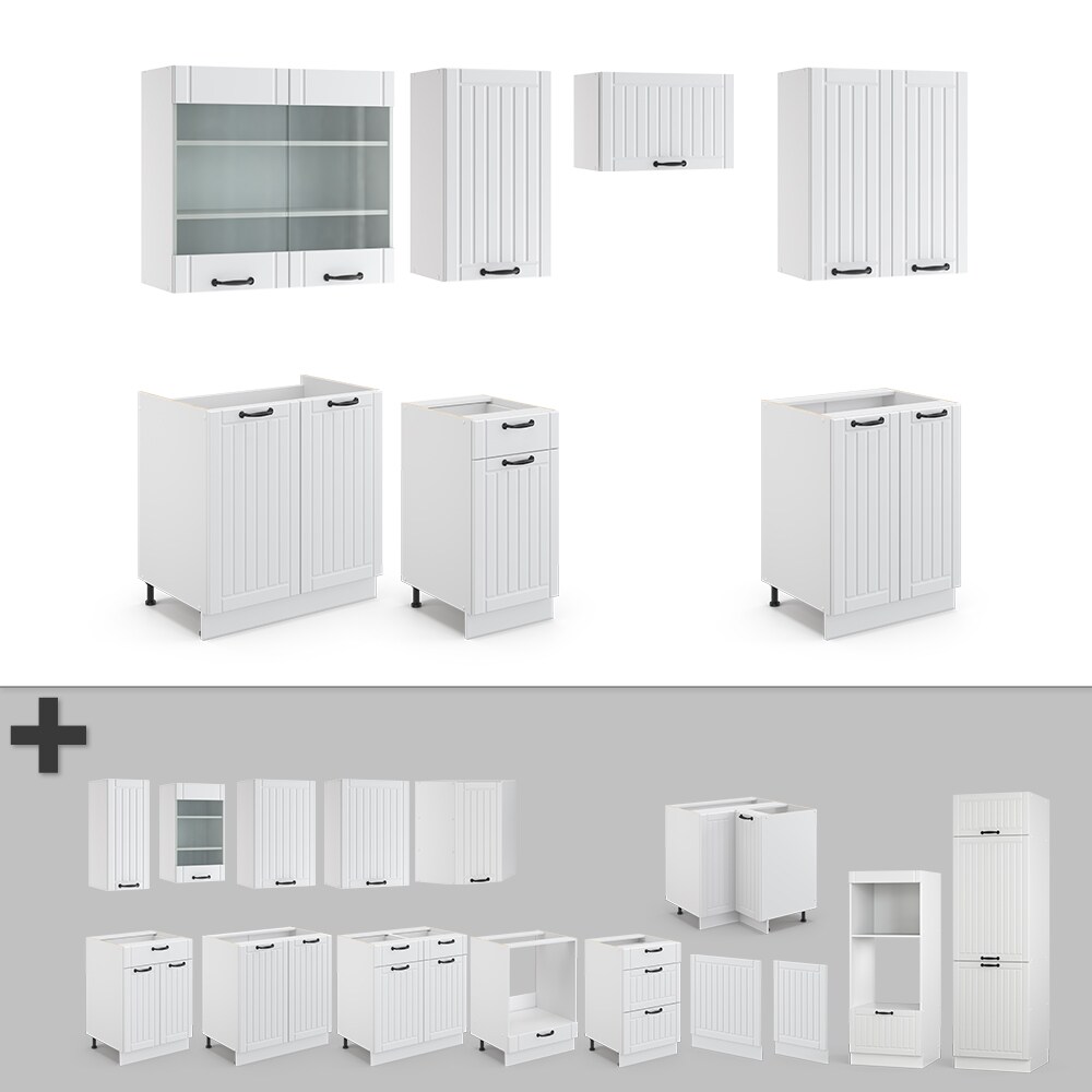 Vicco Küche Fame-Line 240 cm Küchenzeile Landhaus Küchenblock Einbau Weiß