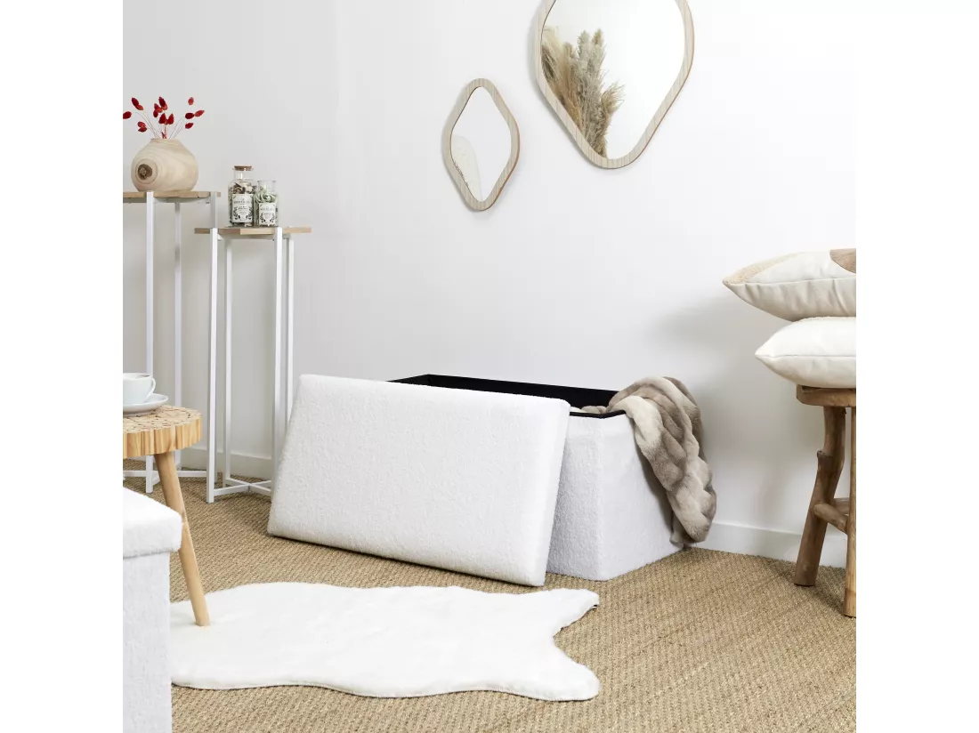 Coffre Banc Pliable Bouclette Blanc