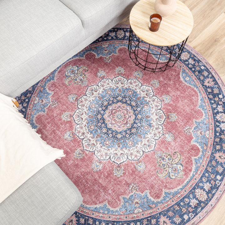 Rond vintage vloerkleed - Lily Medaillon Rood/Roze | Fleurig