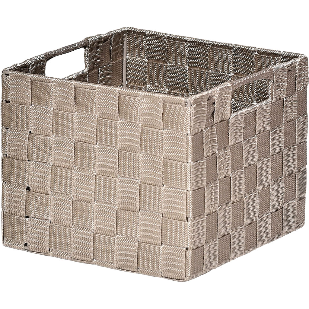 Panier de rangement carré polyester taupe 22x18x22cm