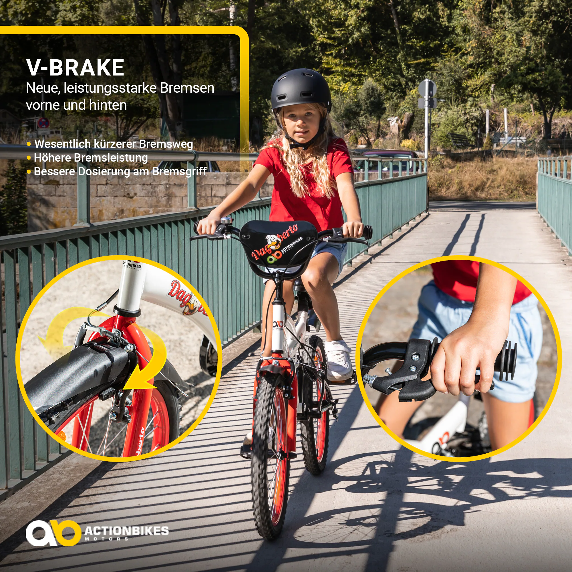 Actionbikes Kinderfahrrad Dagoberto 20 Zoll, V-Brake-Bremsen, Federung, Kettenschutz, Fahrradständer