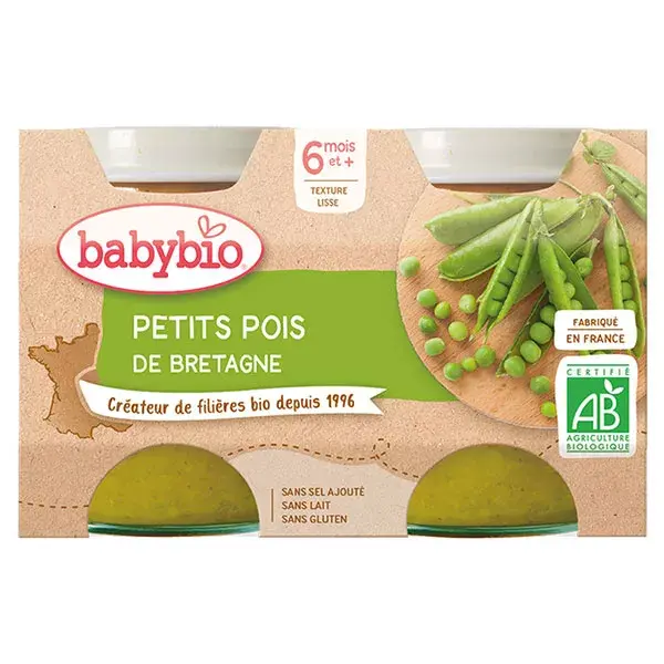 Vegetais orgânicos de ervilha em vaso Babybio +6 meses 2 x 130g