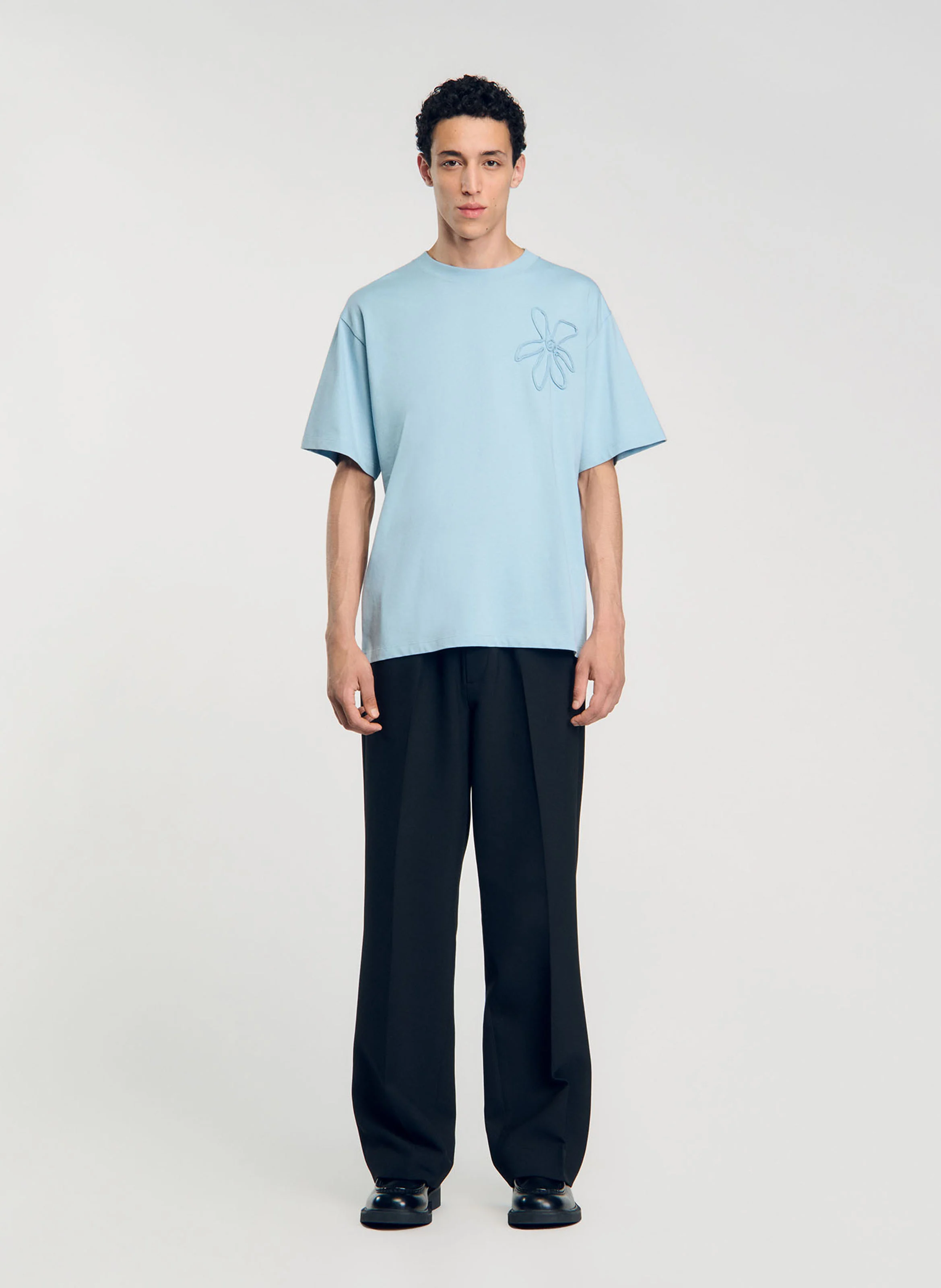 Tee-shirt oversize brodé en coton | Bleu