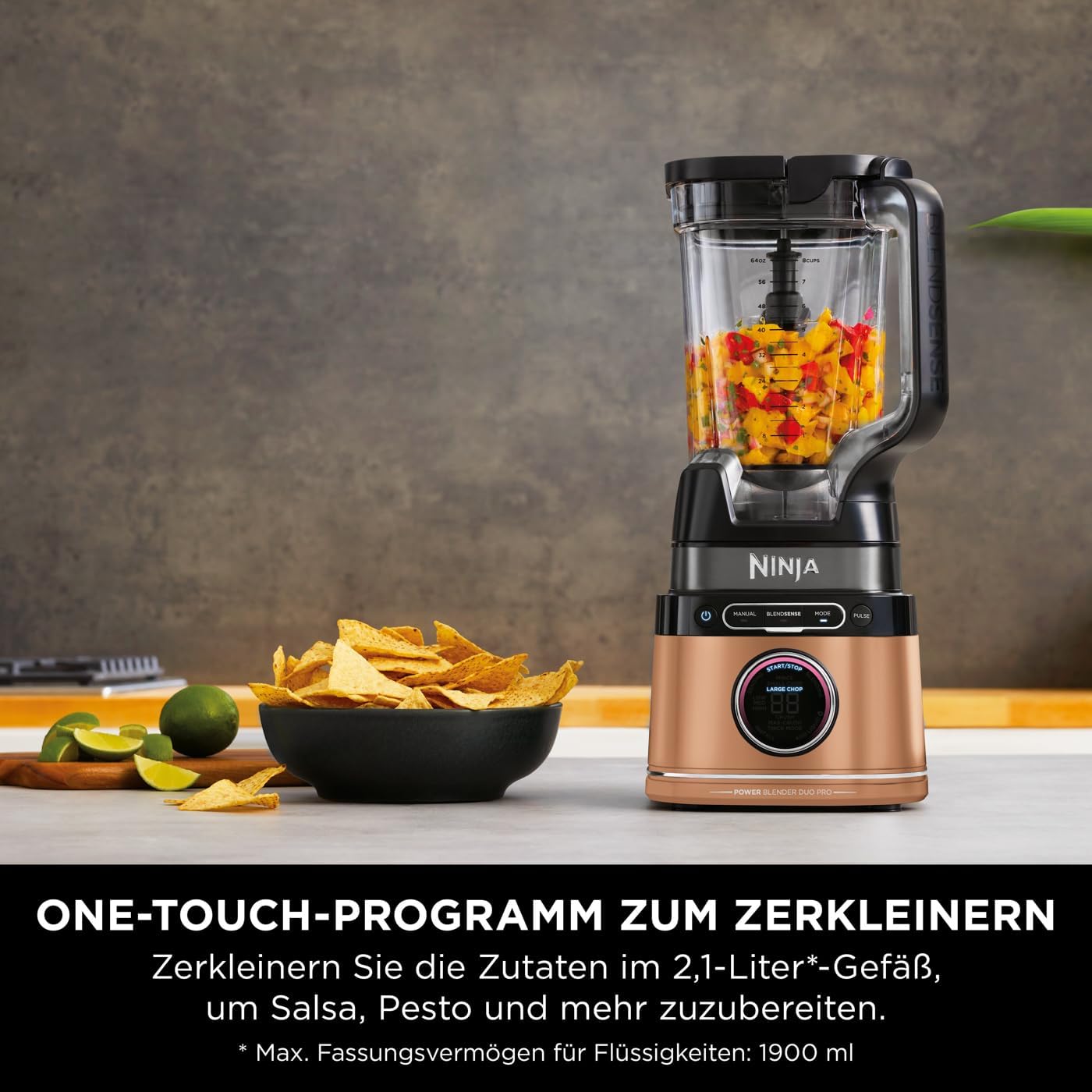 Ninja 2-in-1 Detect Power Mixer Pro & Single Serve, 1200W Mixer mit Krug, & Single Serve Tasse, Smoothies mixen, Gemüse hacken & Frozen Drinks mixen, Kupfer/Schwarz, TB301EUCP
