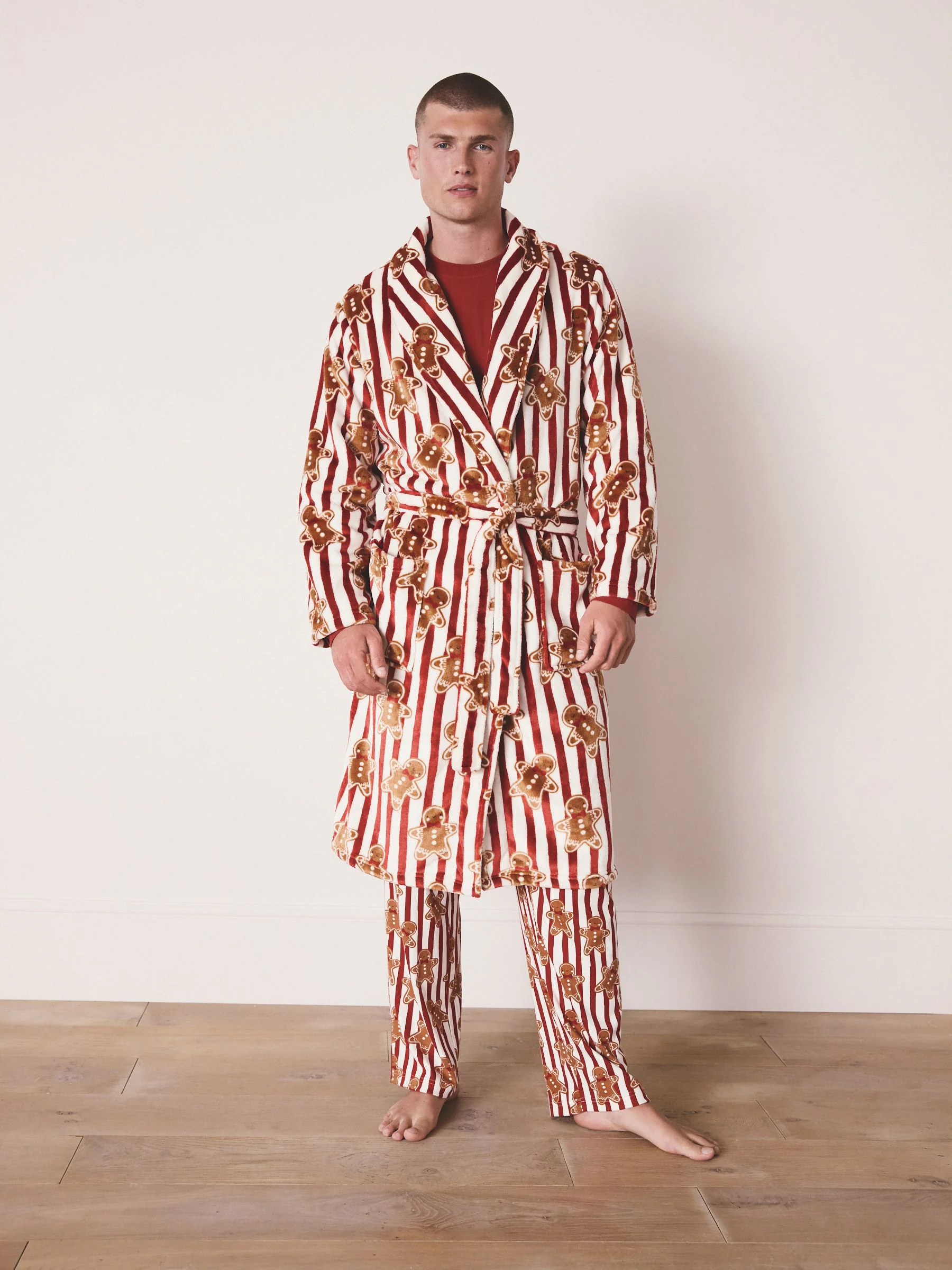 Rood met peperkoekprint - Bijpassende Familie Kerstmis Behaaglijke Fleece Badjas