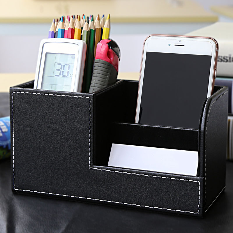 (203x93mm) Leder Schreibtisch Organizer Stifte Halter Schreibgeräte Köcher Büro Butler - Schwarz
