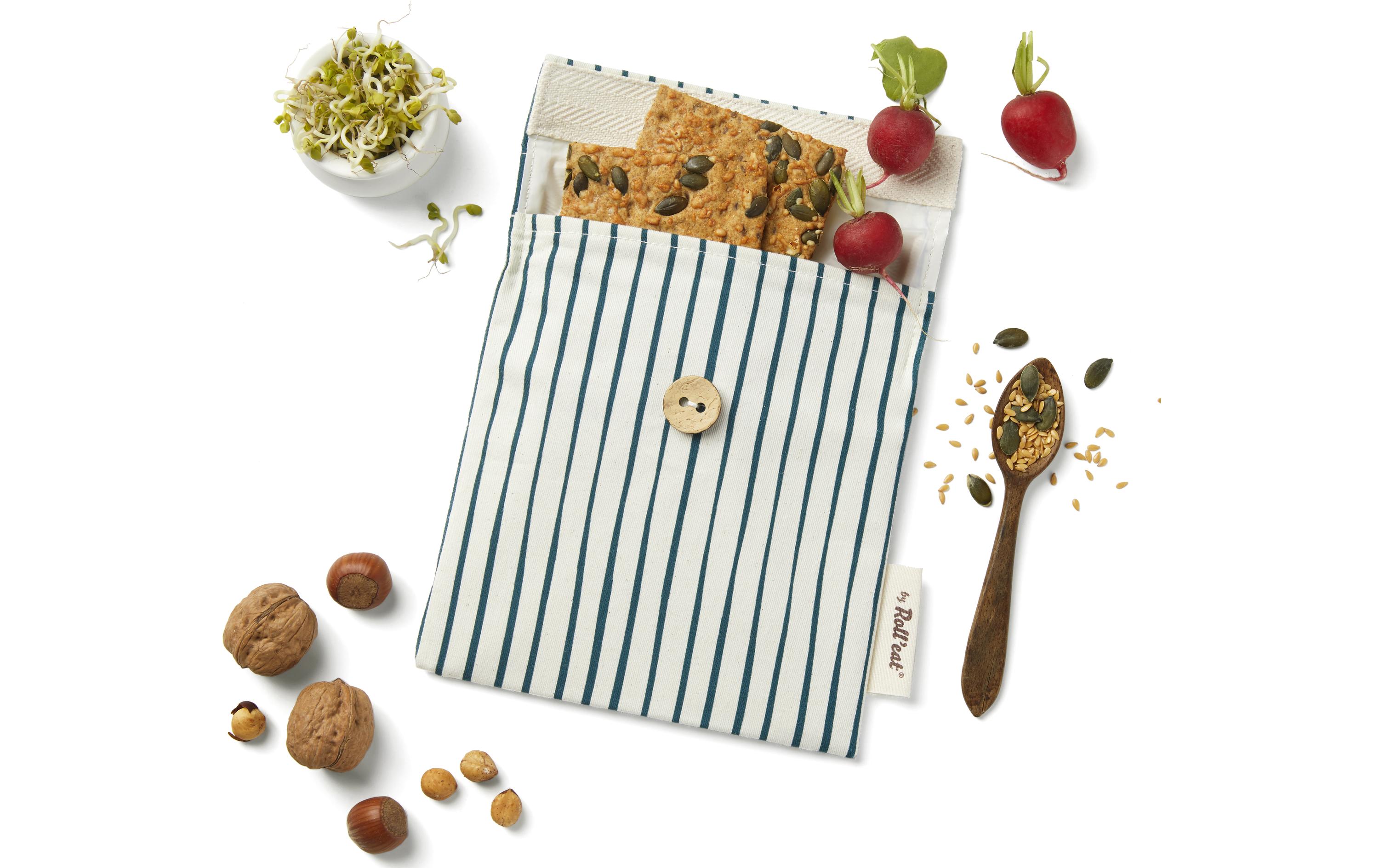 Lunchbeutel SnacknGo Etnia Sea Beige/BlauLunchsack aus Bio-Baumwolle