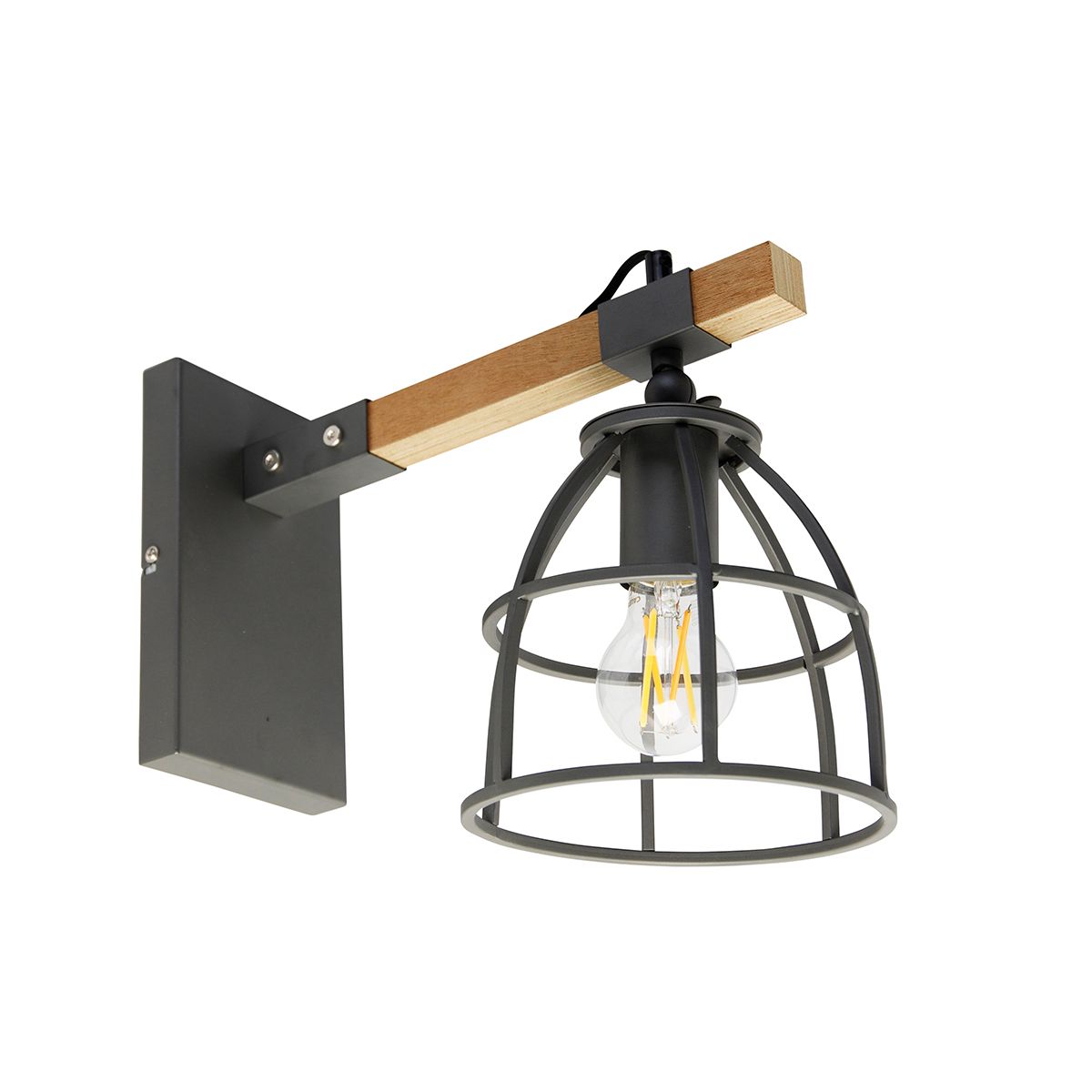 Smart wandlamp donkergrijs met hout verstelbaar incl. Wifi A60 - Arthur