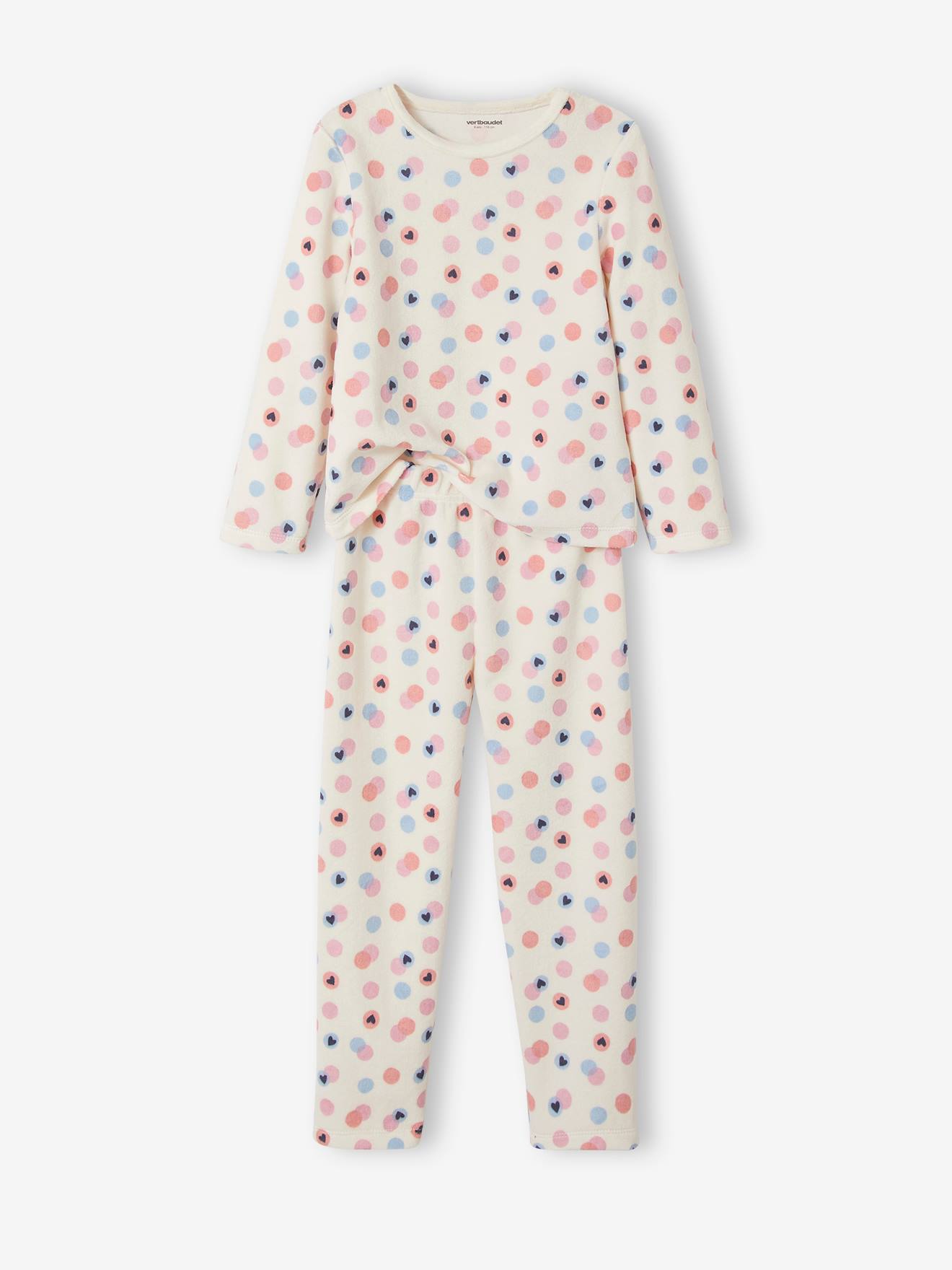 Conjunto de 2 pijamas de veludo com corações para meninas, azul marinho